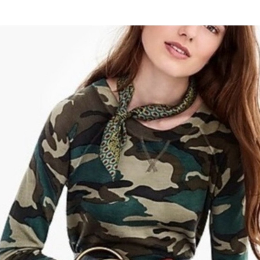 J Crew Teddie Camouflage Camo Long Sleeve Top sweater Sz XXS